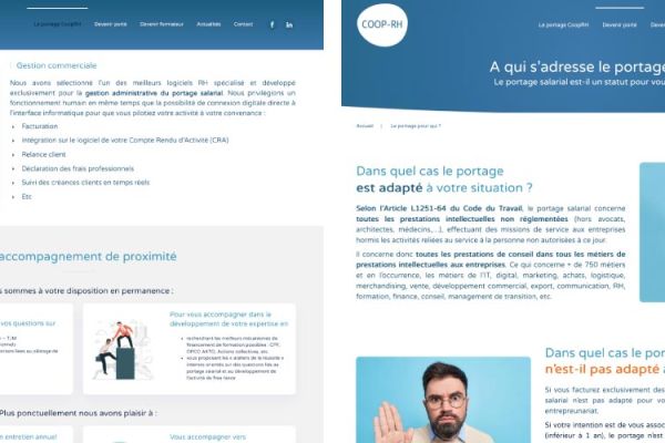 Copie d'écrans du site de portage salarial à Marc-en-Baroeul Coop-RH